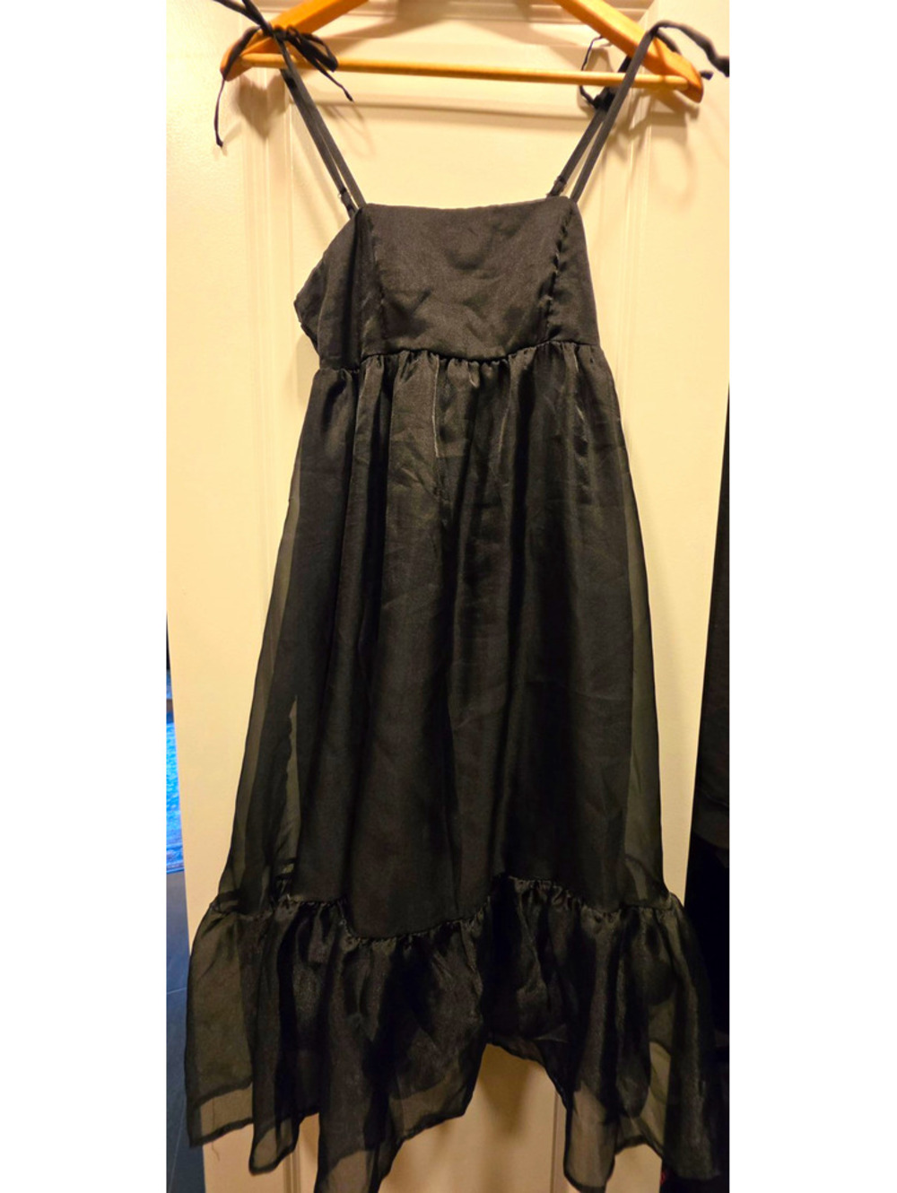 Wild Fable Black Silk Satin Square Neck Strappy Ruffle Hem Slip Dress 4